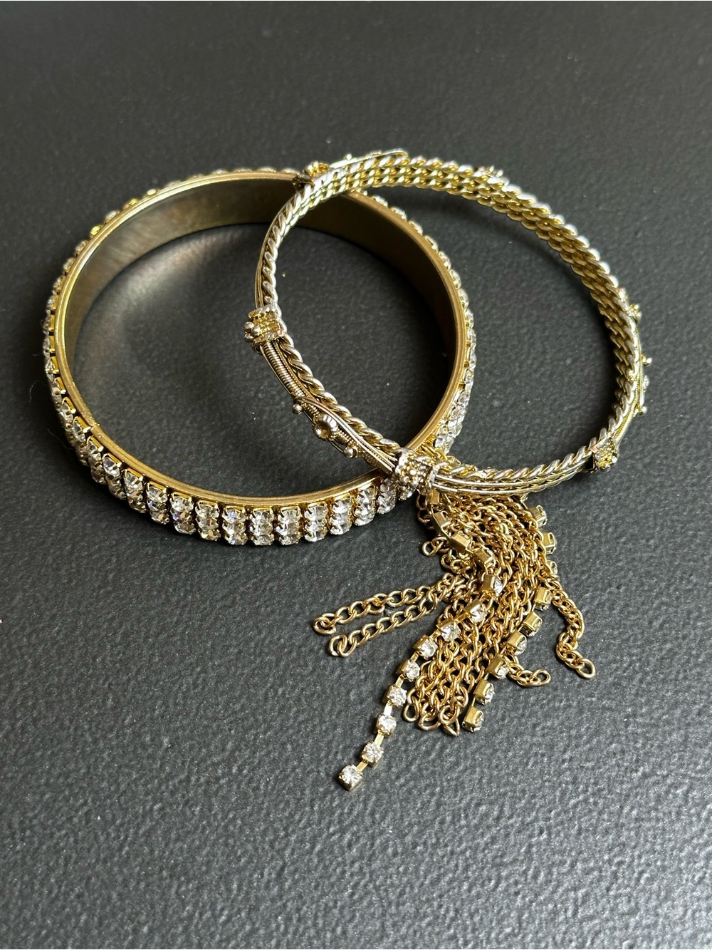 Gold Crystal Tassel Bangle Set - Women's Jewelry